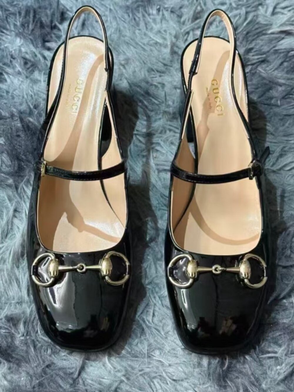 Gucci Horsebit Black Patent Slingback Mary Jane Heels